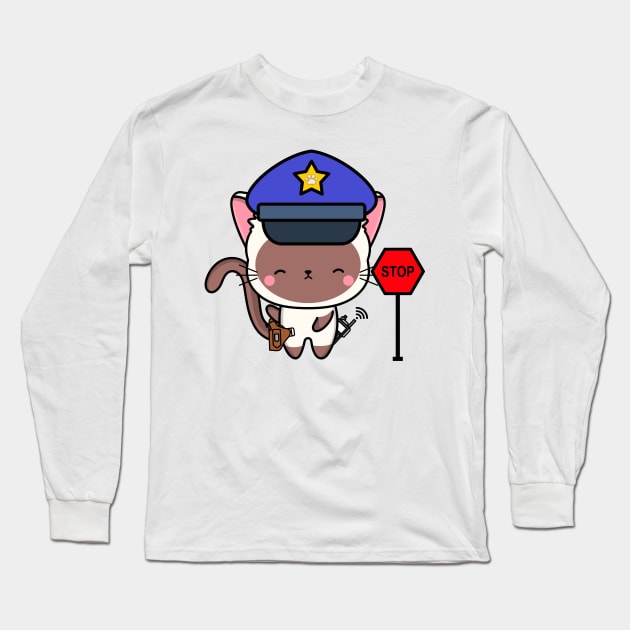 Funny White Cat Policeman Long Sleeve T-Shirt by Pet Station